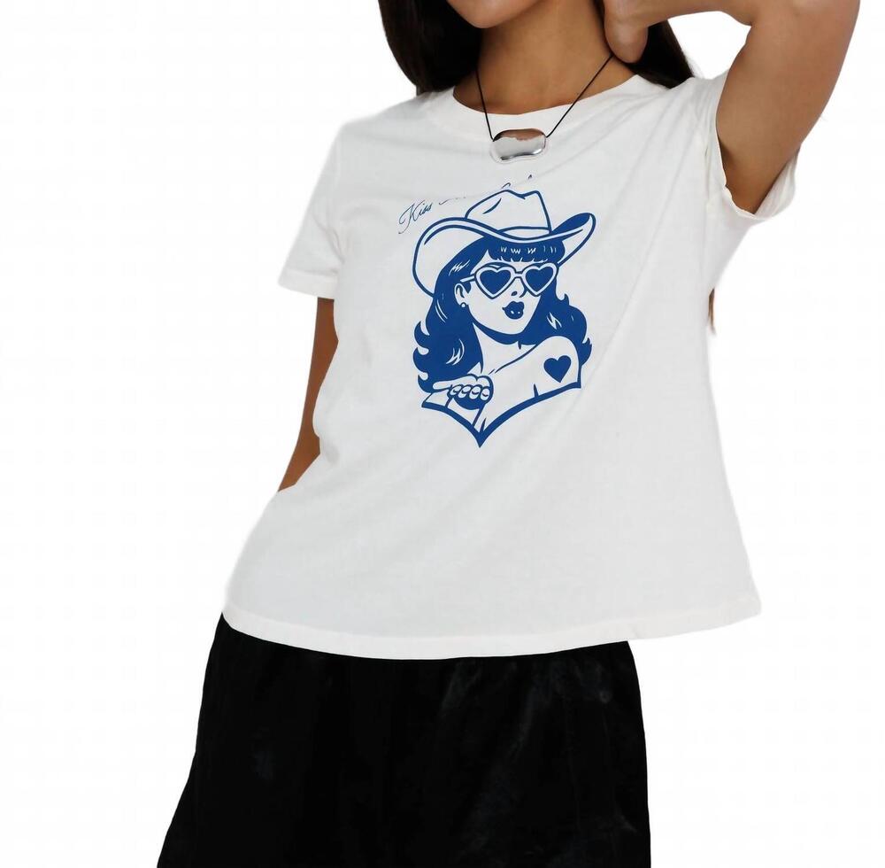 NEW SUNNY SOMEWHERE kiss me cowboy femme crew top in off white